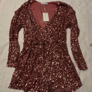 Endless Rose Sequins Pink Long Sleeve Romper Size M